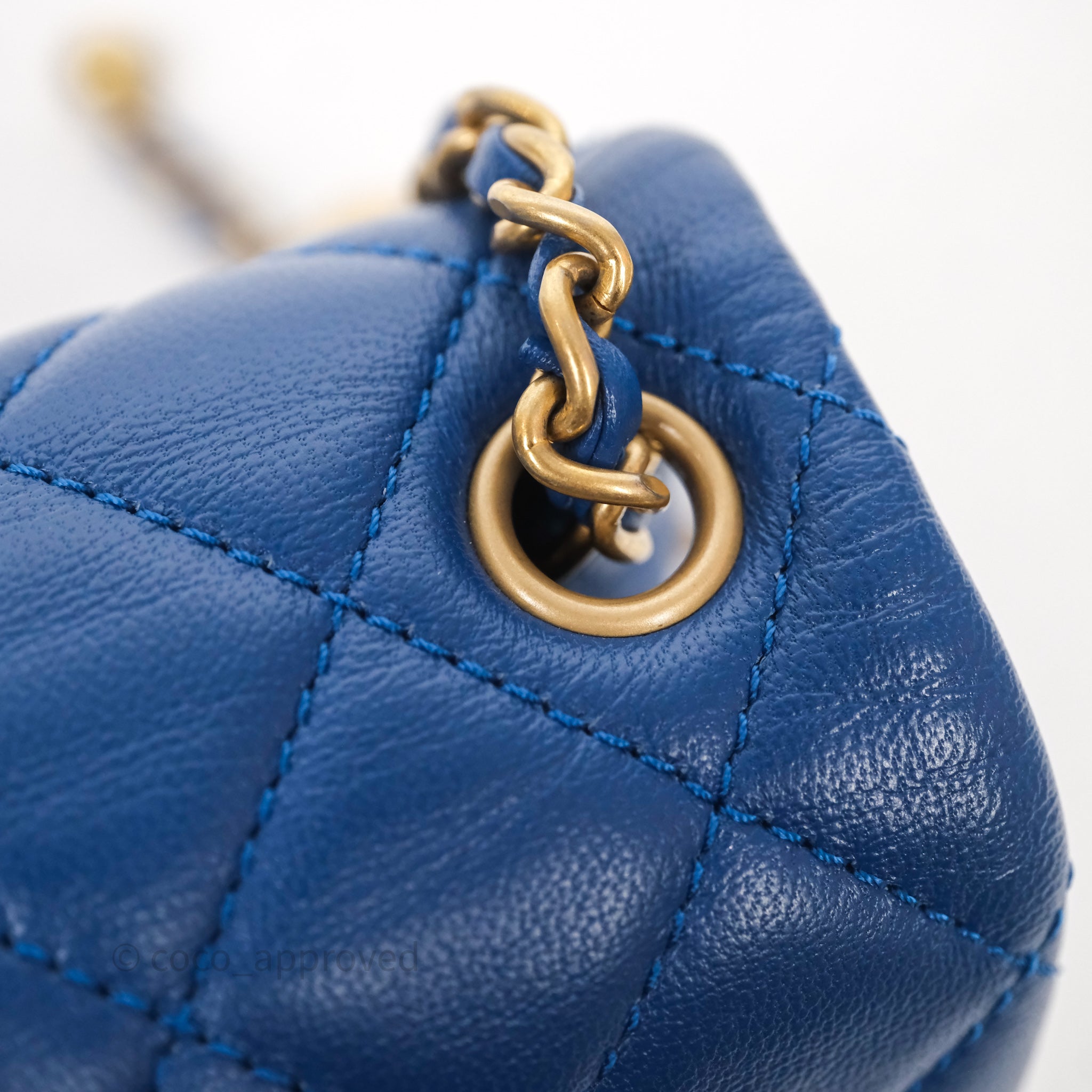あおちび    CHANEL Chanel Pearl Crush Mini Square Quilted Blue Lambskin Aged Gold