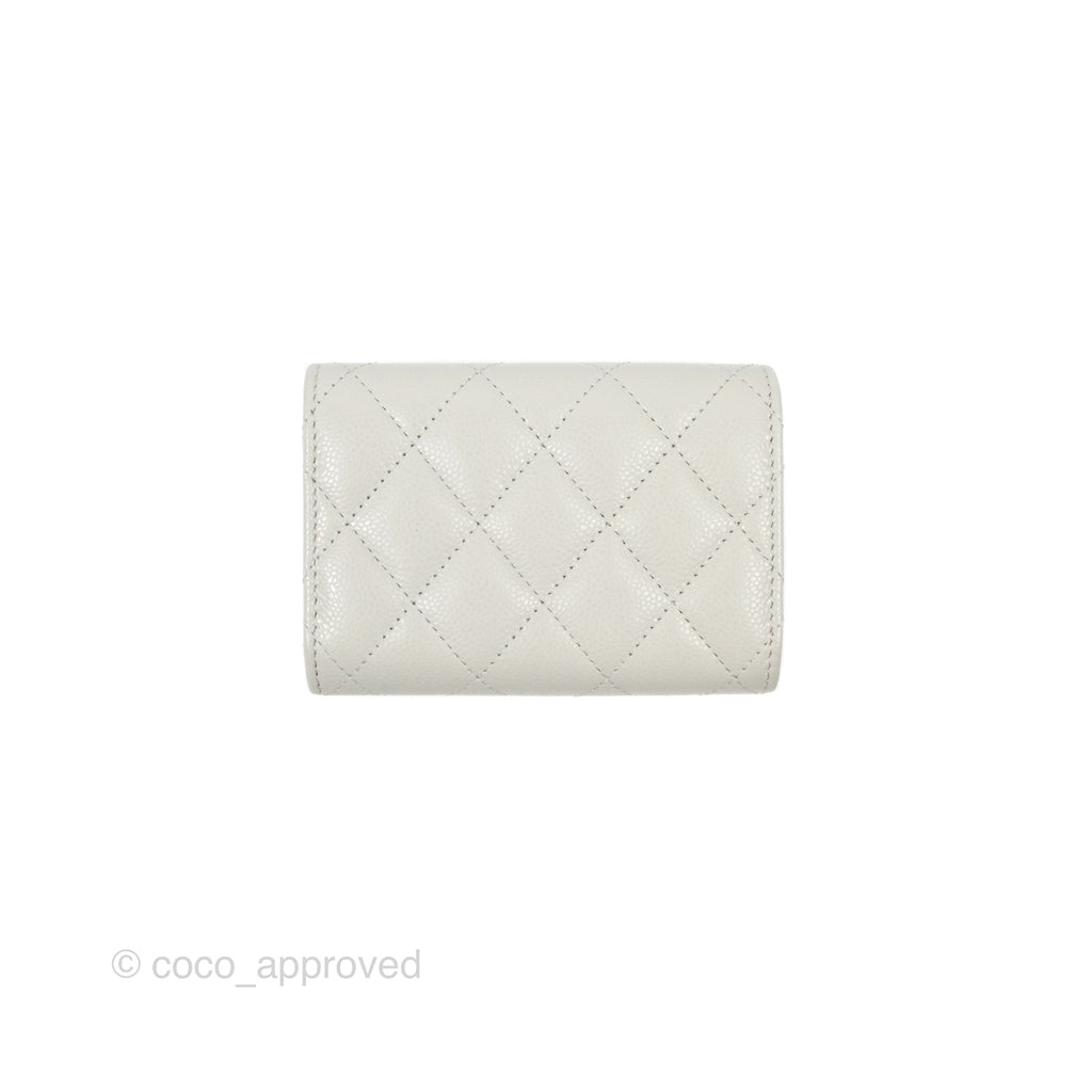 Chanel Quilted Classic Short Wallet Light Grey Caviar Gold Hardware