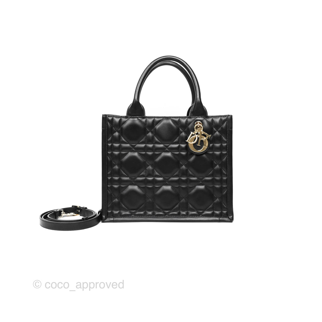 Dior Small Dior Book Tote Black Macrocannage Calfskin Gold Hardware