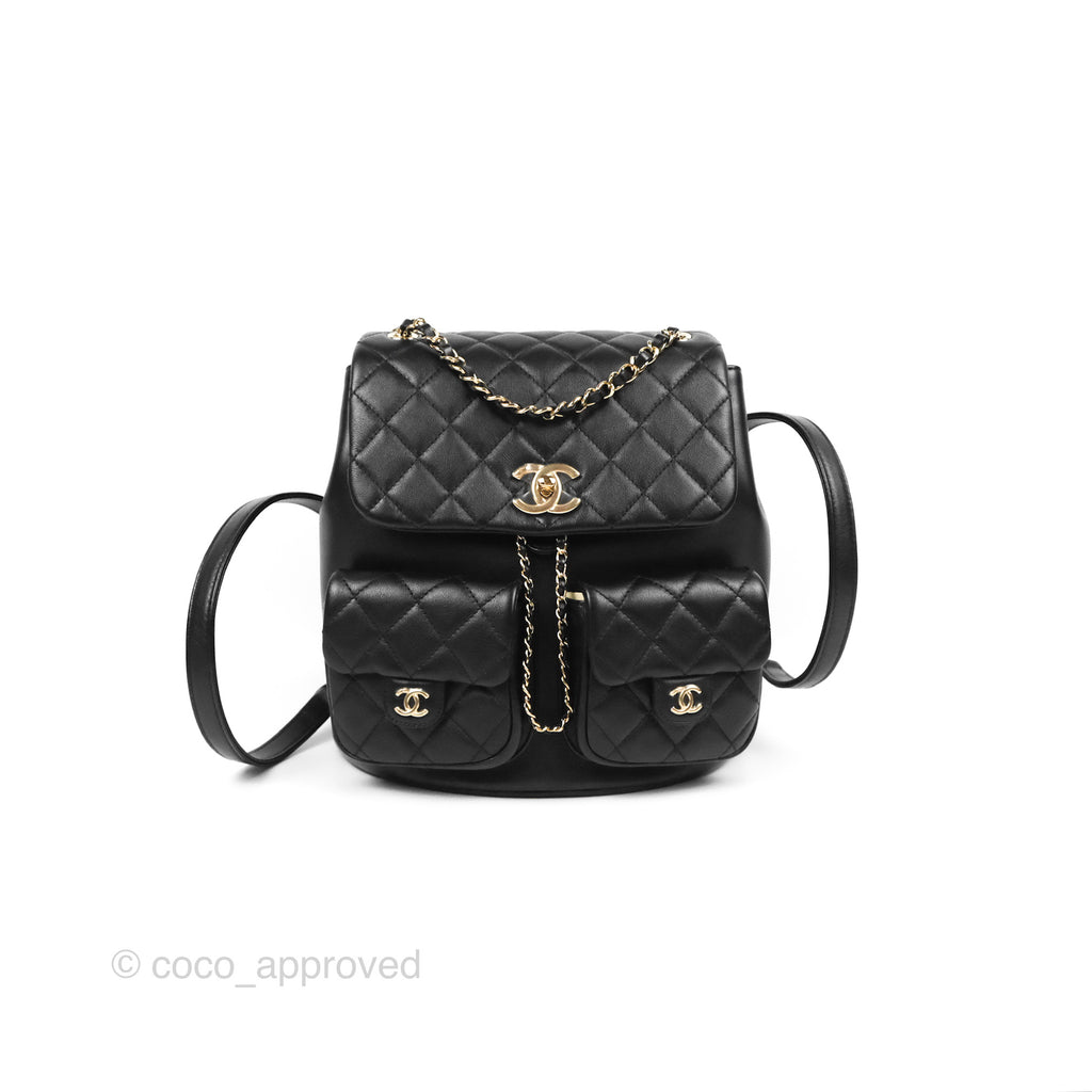 Chanel Duma Backpack Large Black Calfskin Gold Hardware 23P