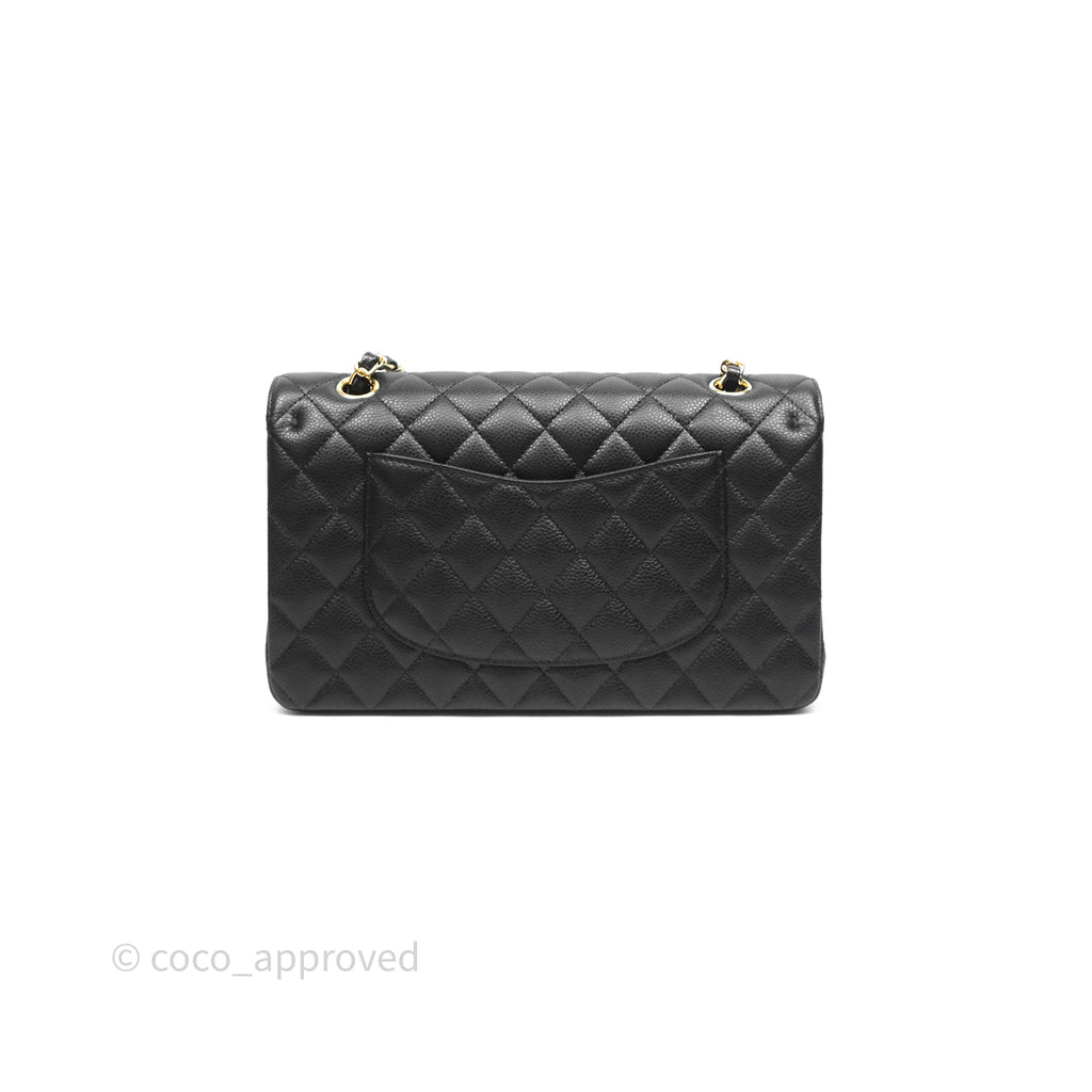 Chanel Classic M/L Medium Flap Quilted Black Caviar Gold Hardware