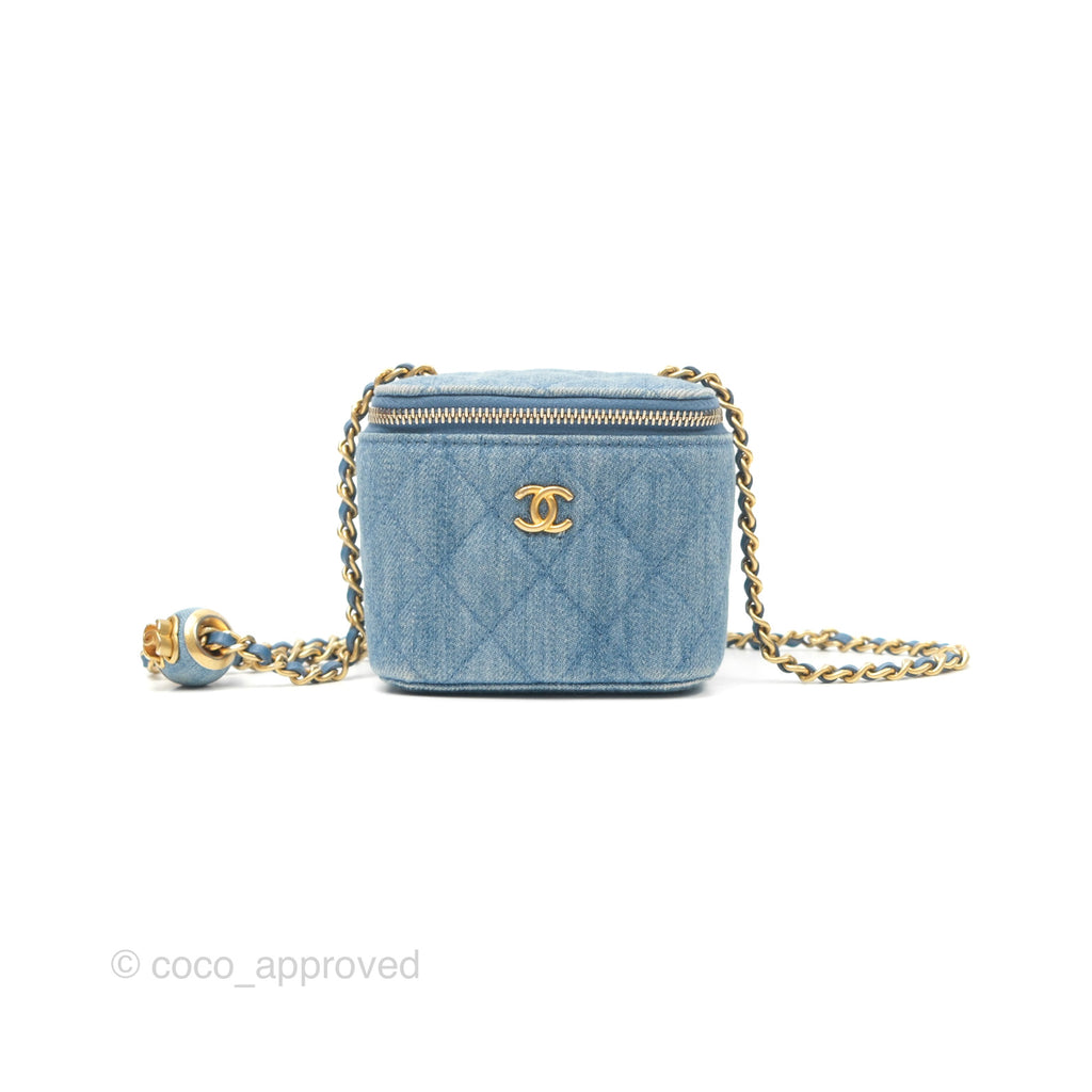 Chanel Mini Pearl Crush Vanity With Chain Denim Aged Gold Hardware