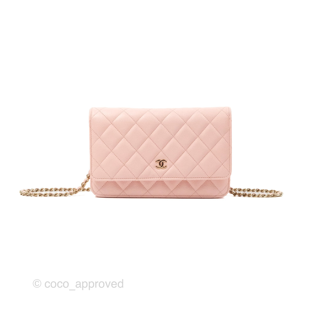 Chanel Quilted Classic Wallet on Chain WOC Light Pink Caviar Gold Hardware