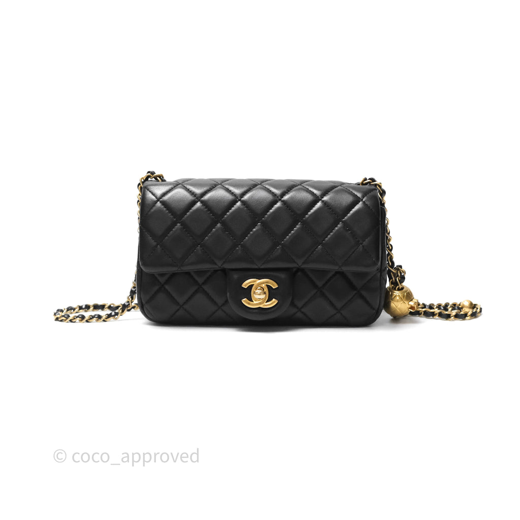 Chanel Mini Rectangular Pearl Crush Quilted Black Lambskin Aged Gold Hardware