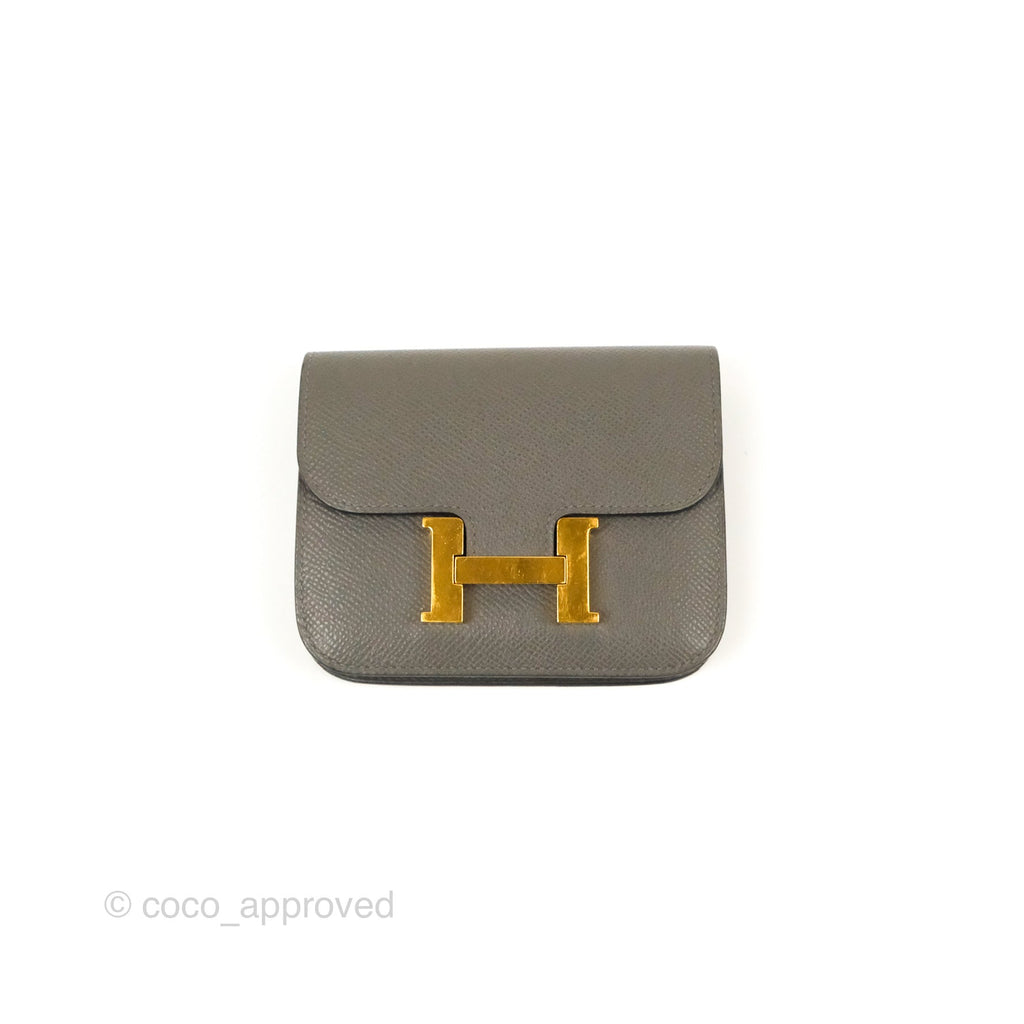 Hermès Constance Slim Wallet Gris Meyer 0L Epsom Gold Hardware