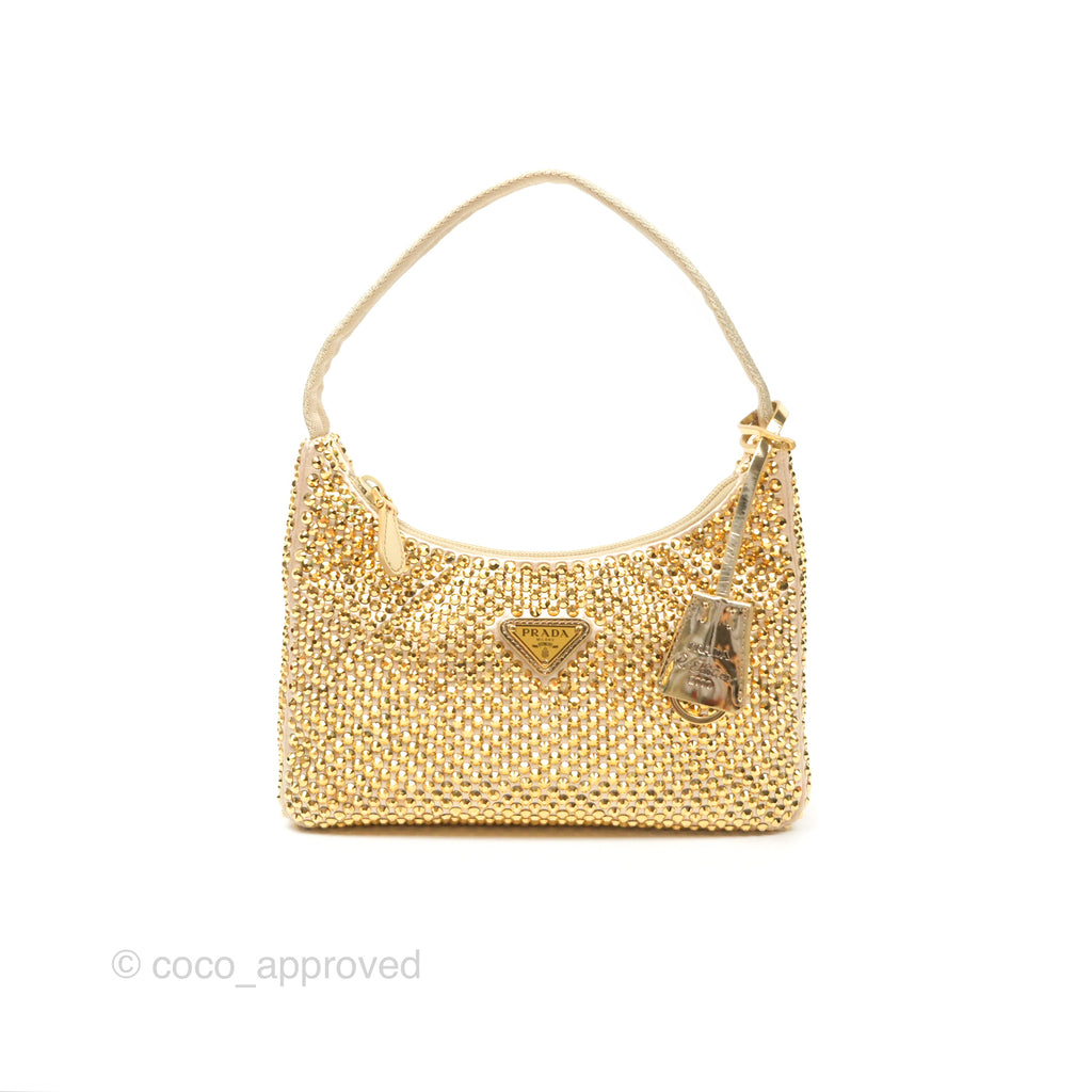 Prada Re-Edition 2000 Nylon Mini Bag Gold Crystal