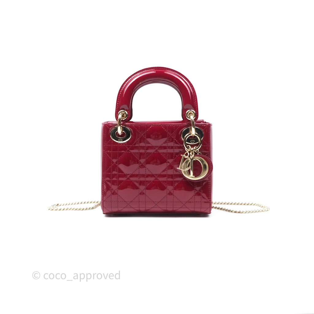 Christian Dior Mini Lady Dior Red Patent Cannage Gold Hardware