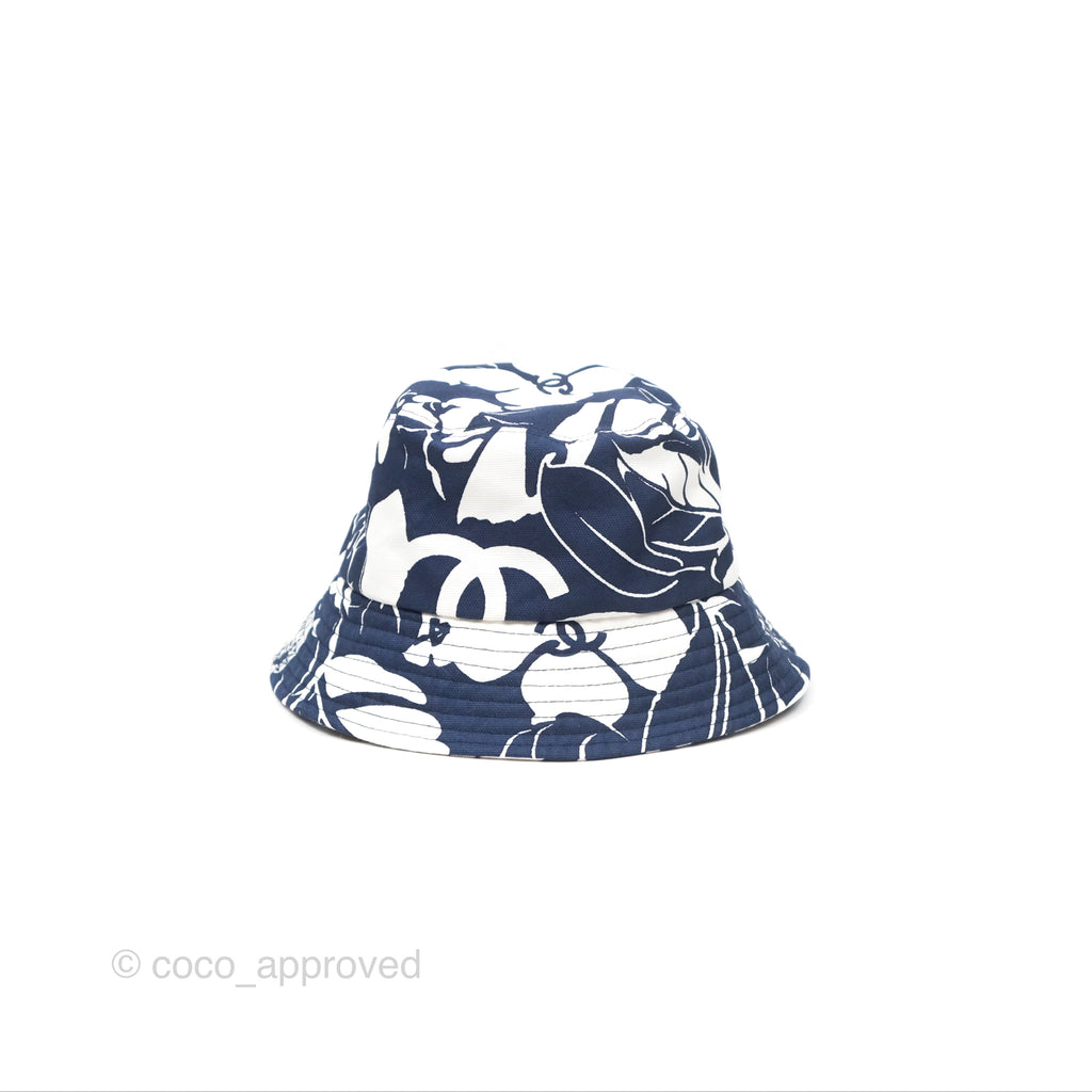 Chanel Flora Printed Bucket Hat White Navy