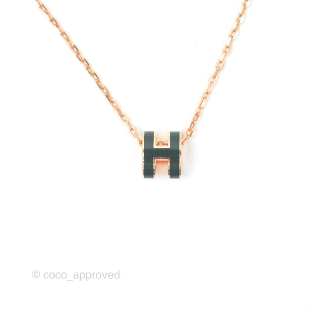 Hermès Mini Pop H Pendant Necklace Vert Cypres Rose Gold Hardware 