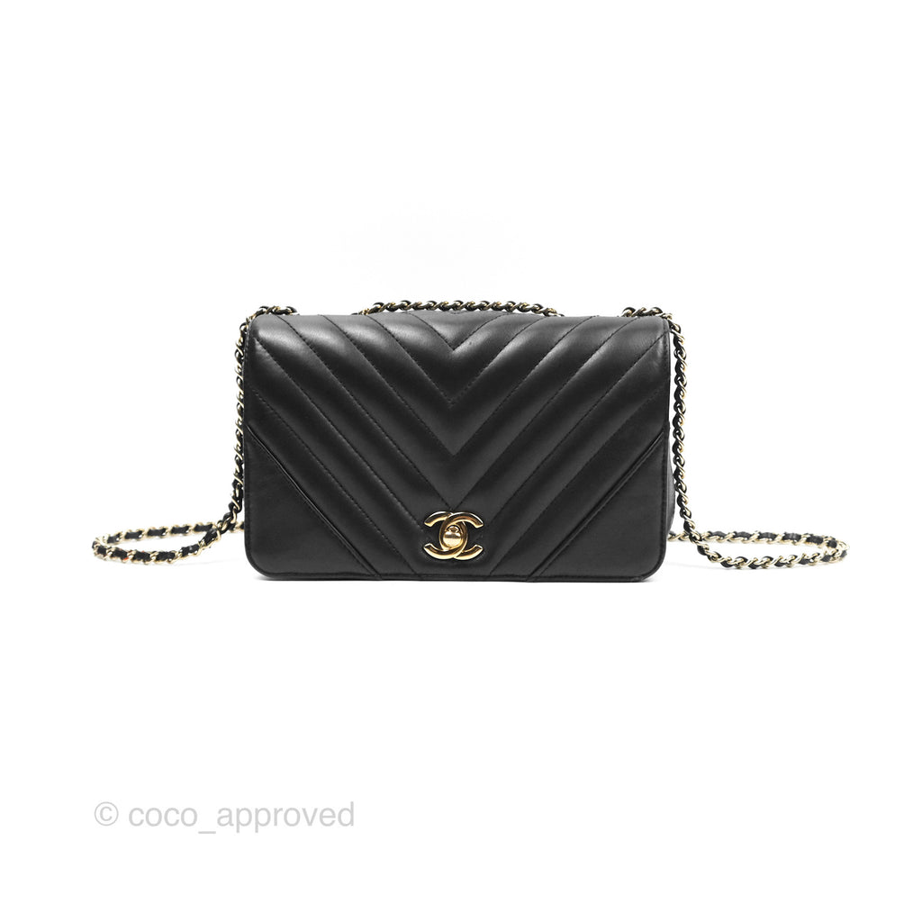 Chanel Small Statement Chevron Flap Bag Black Calfskin Gold Hardware