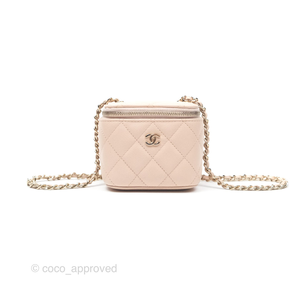 Chanel Mini Vanity With Chain Beige Pink Caviar Gold Hardware