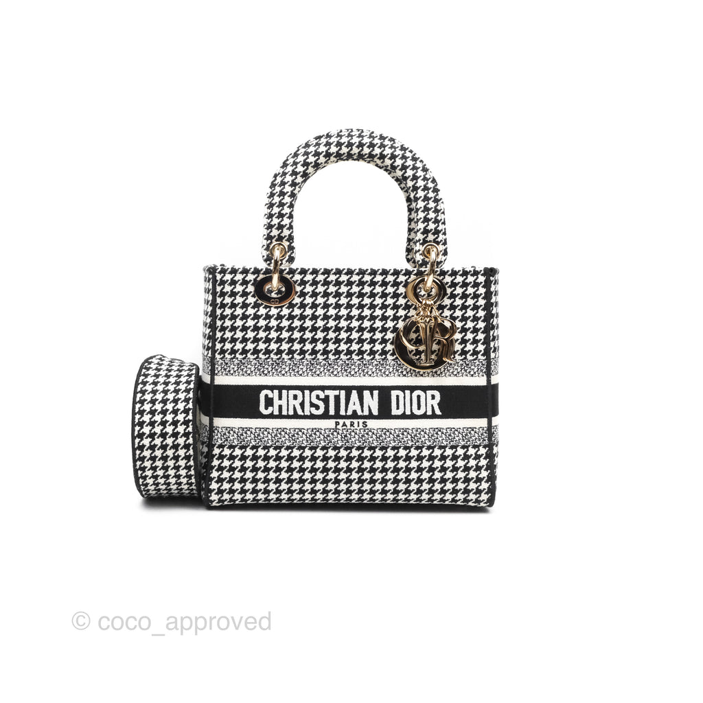 Christian Dior Medium Lady D-Lite Bag Black White Houndstooth