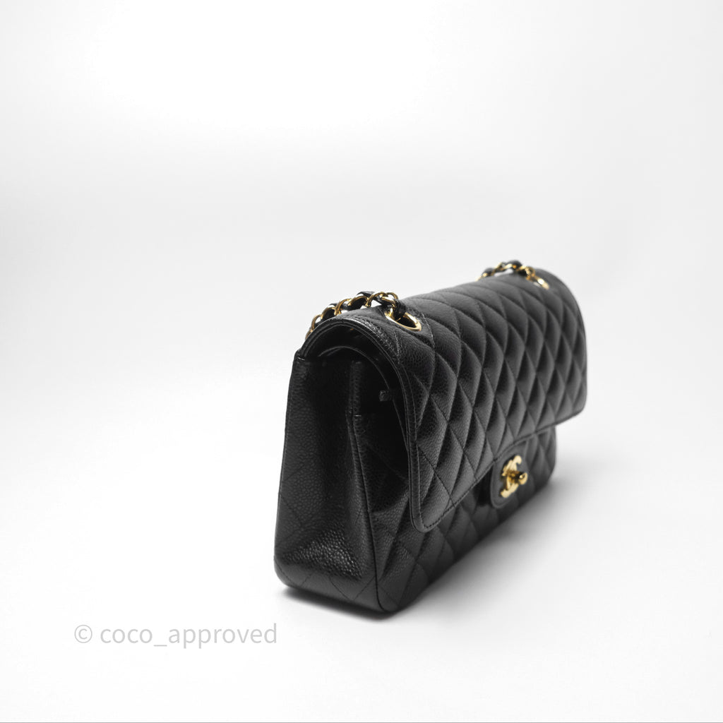 Chanel Classic M/L Medium Flap Quilted Black Caviar Gold Hardware