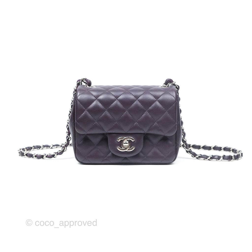 Chanel Quilted Mini Square Dark Purple Lambskin Silver Hardware