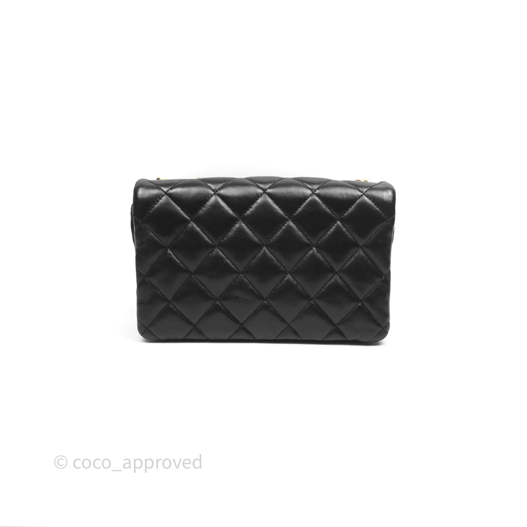 Chanel Small All Slide Adjustable Chain Flap Bag Black Lambskin Aged Gold Hardware 22K