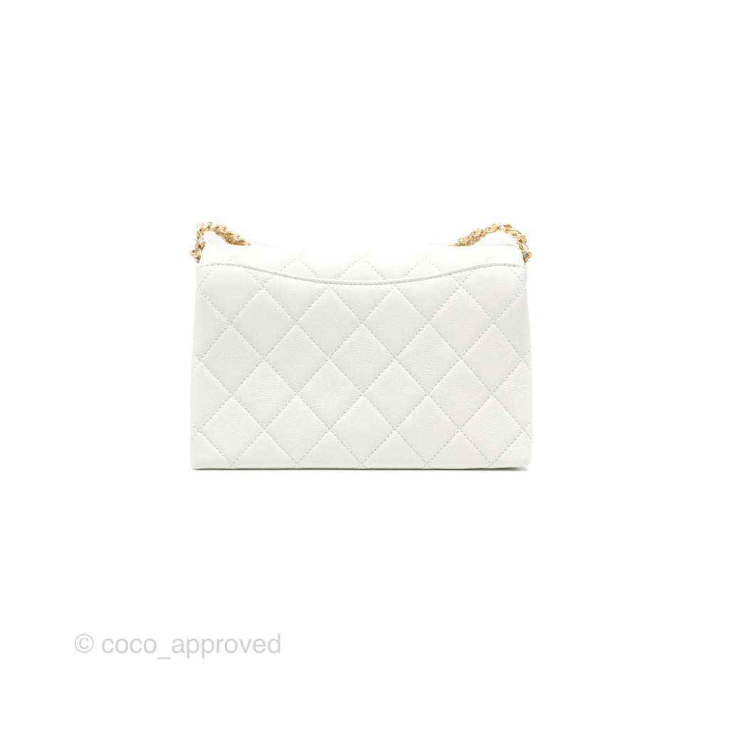 Chanel Adjustable Belt Flap Bag White Calfskin Aged Gold Hardware