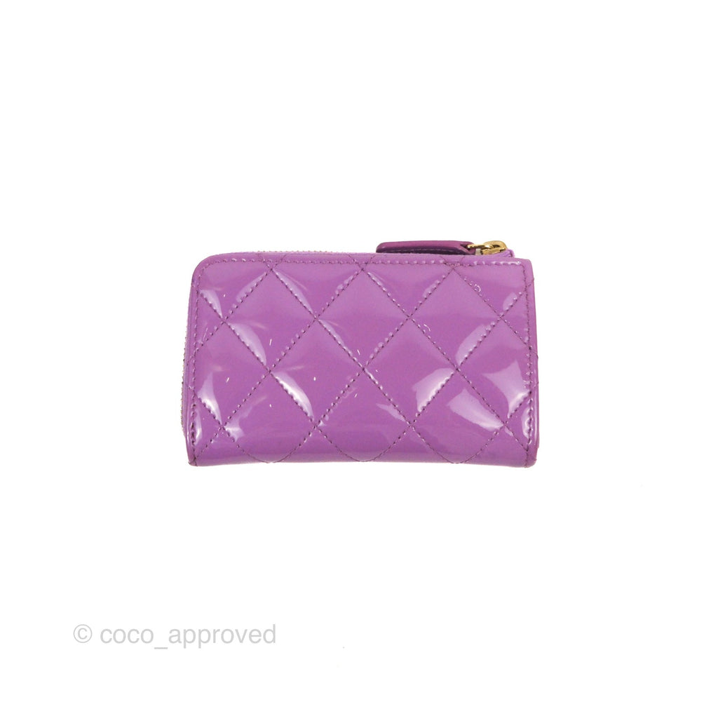 Chanel Classic Quilted Key Holder Purple Patent Gold Hardware