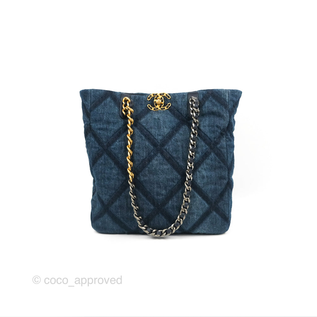 Chanel 19 Tote Quilted Denim Mixed Hardware