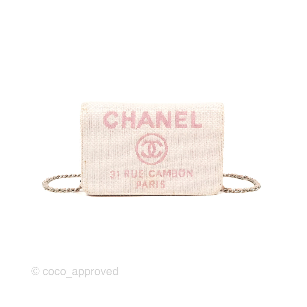 Chanel Deauville Wallet On Chain WOC Pink Canvas Silver Hardware
