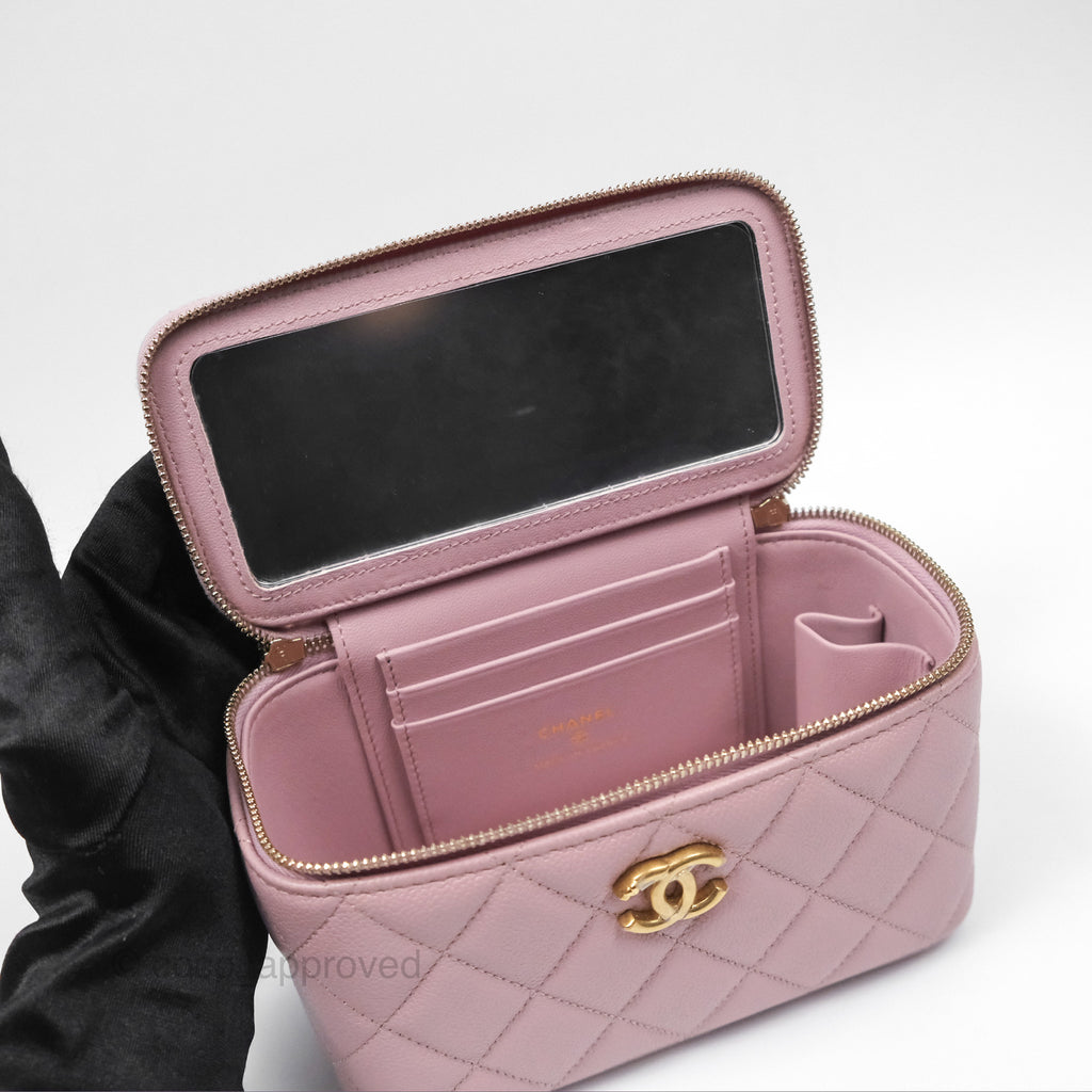 Chanel Vanity with Heart Adjustable Chain Dusty Pink Caviar Aged Gold Hardware