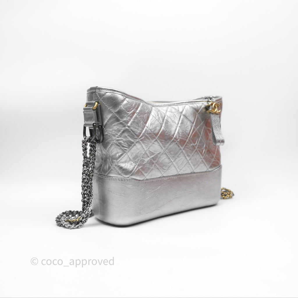 Chanel Large Gabrielle Hobo Metallic Silver Aged Calfskin Mixed Hardware