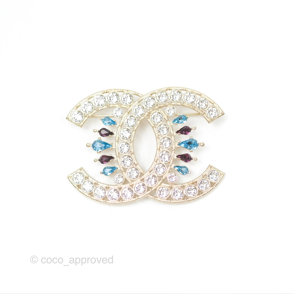 Chanel CC Crystals Brooch Gold Tone 19S