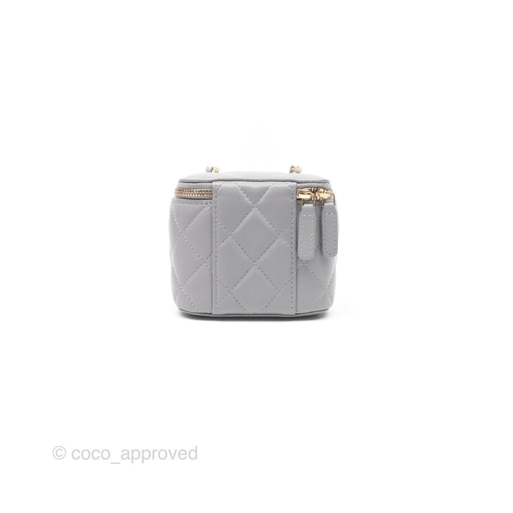 Chanel Pearl Crush Mini Vanity With Chain Grey Lambskin Aged Gold Hardware