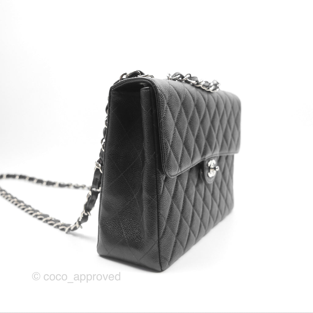 Chanel Classic Vintage Jumbo Single Flap Black Caviar Silver Hardware