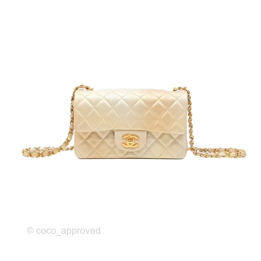 Chanel Mini Rectangular Flap Beige Ombre Iridescent Goatskin Aged Gold Hardware 22C