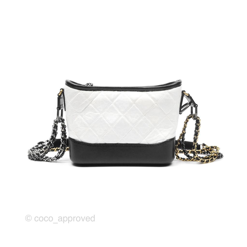 Chanel Small Gabrielle Hobo Quilted Black White Aged Calfskin