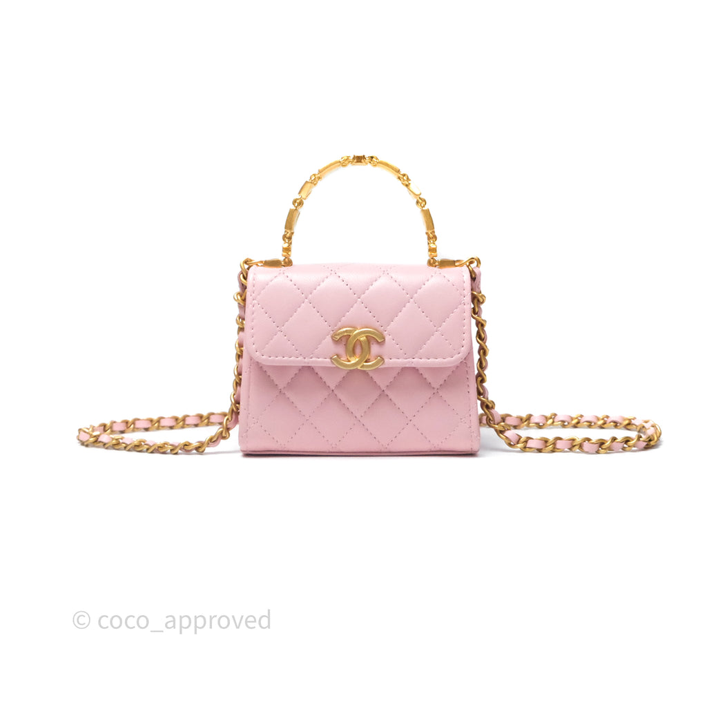 Chanel Mini Enamel Handle Clutch on Chain Pink Lambskin Gold Hardware 22B