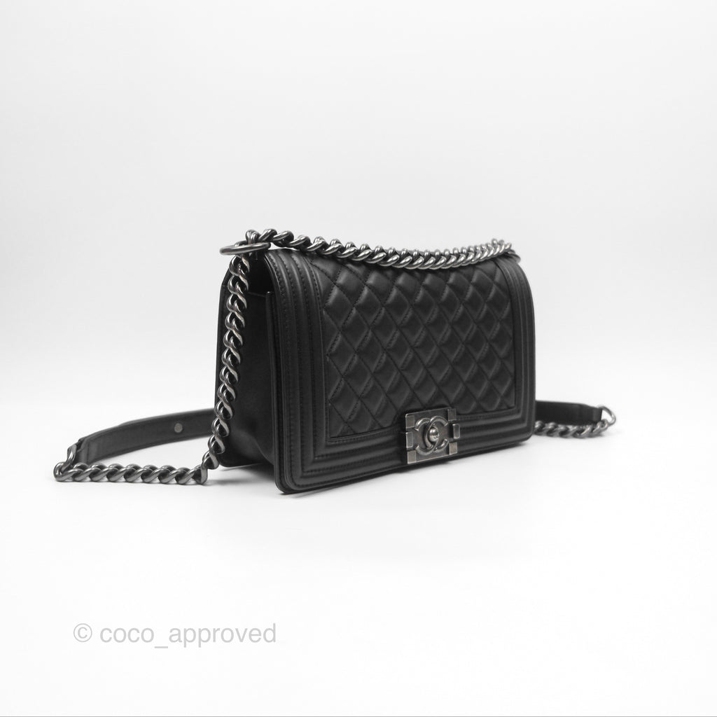 Chanel Boy Quilted Medium Black Lambskin Ruthenium Hardware