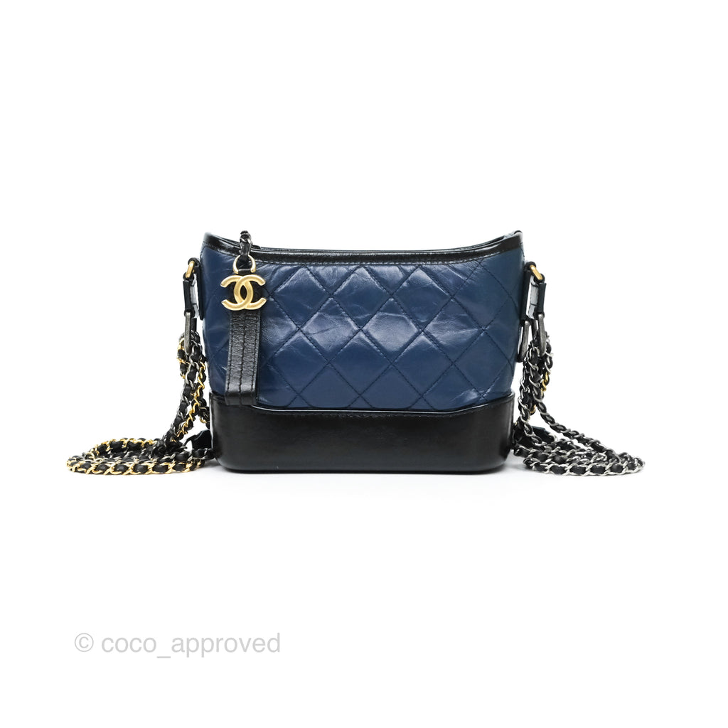 Chanel Small Gabrielle Hobo Quilted Black Navy Aged Calfskin