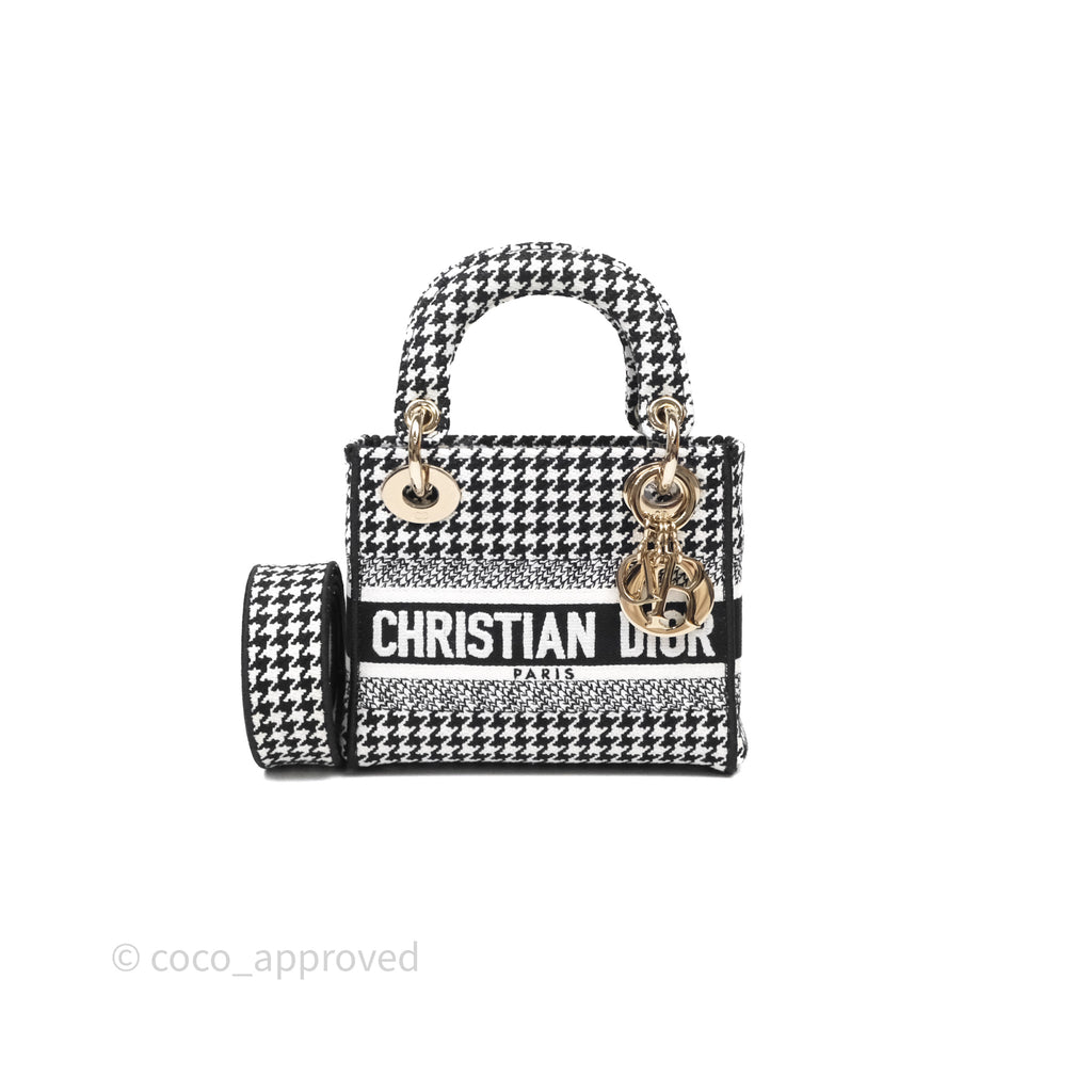 Christian Dior Mini Lady D-Lite Bag Black White Houndstooth