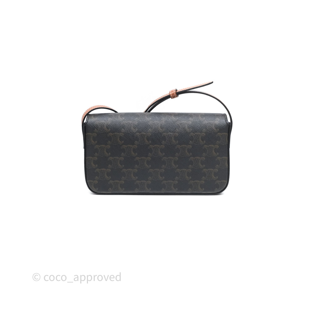 Celine Triomphe Shoulder Bag Tan Calfskin Triomphe Canvas