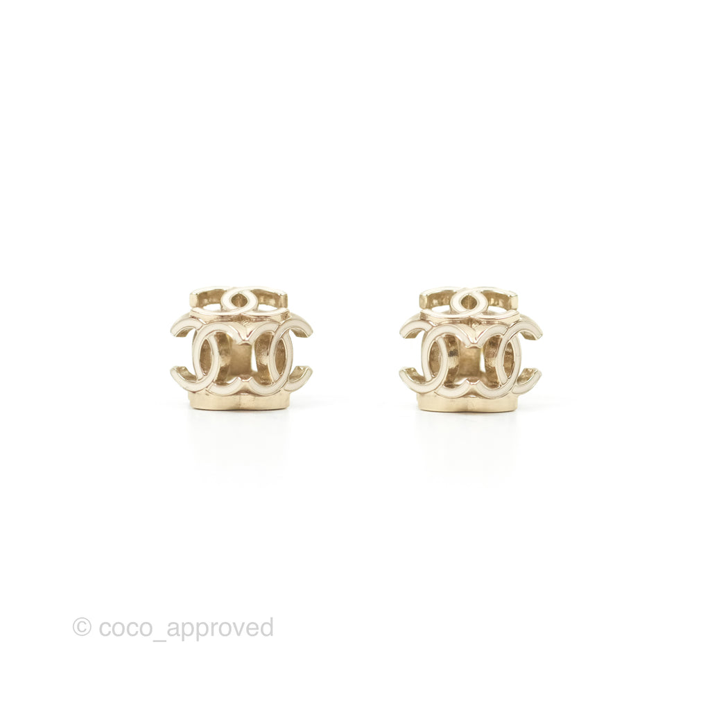 Chanel CC Gold/White Cube Earrings Gold Tone 22K