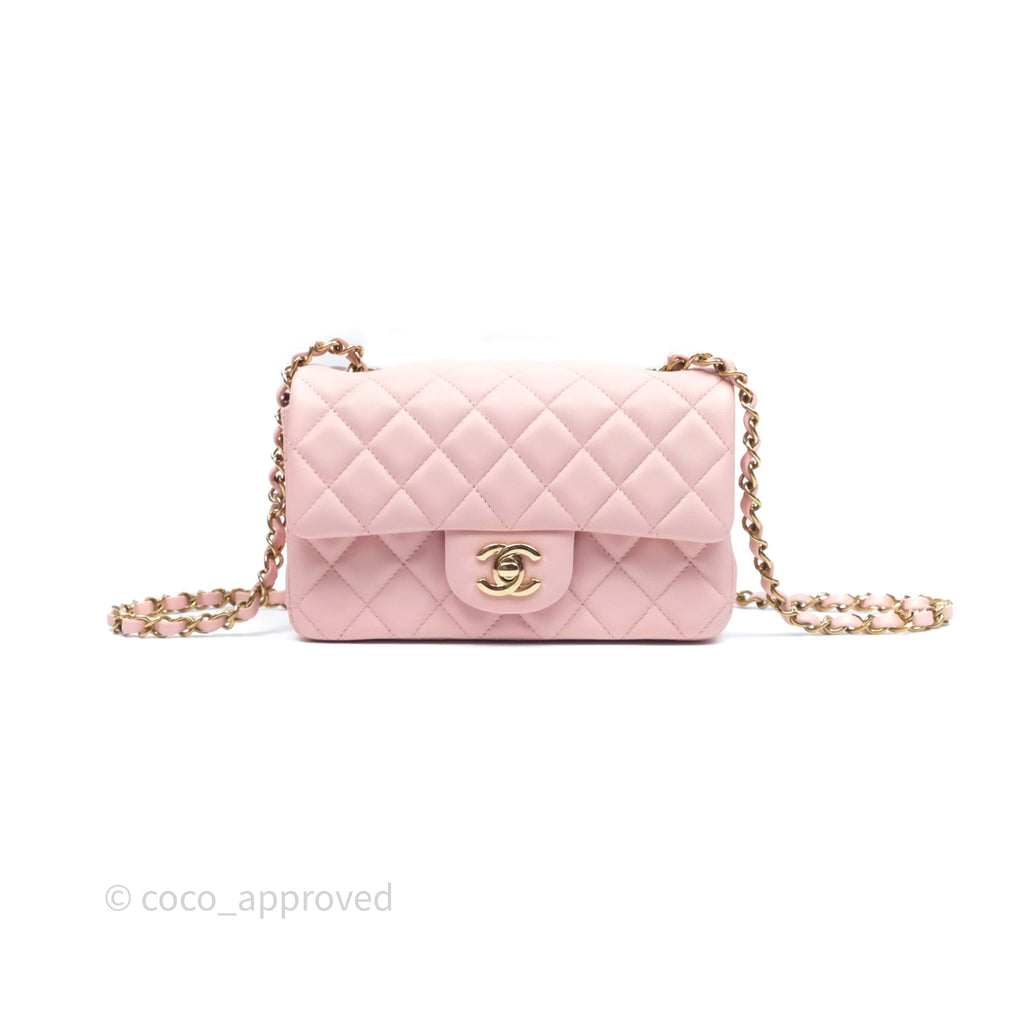 Chanel Quilted Mini Rectangular Flap Pink Lambskin Gold Hardware