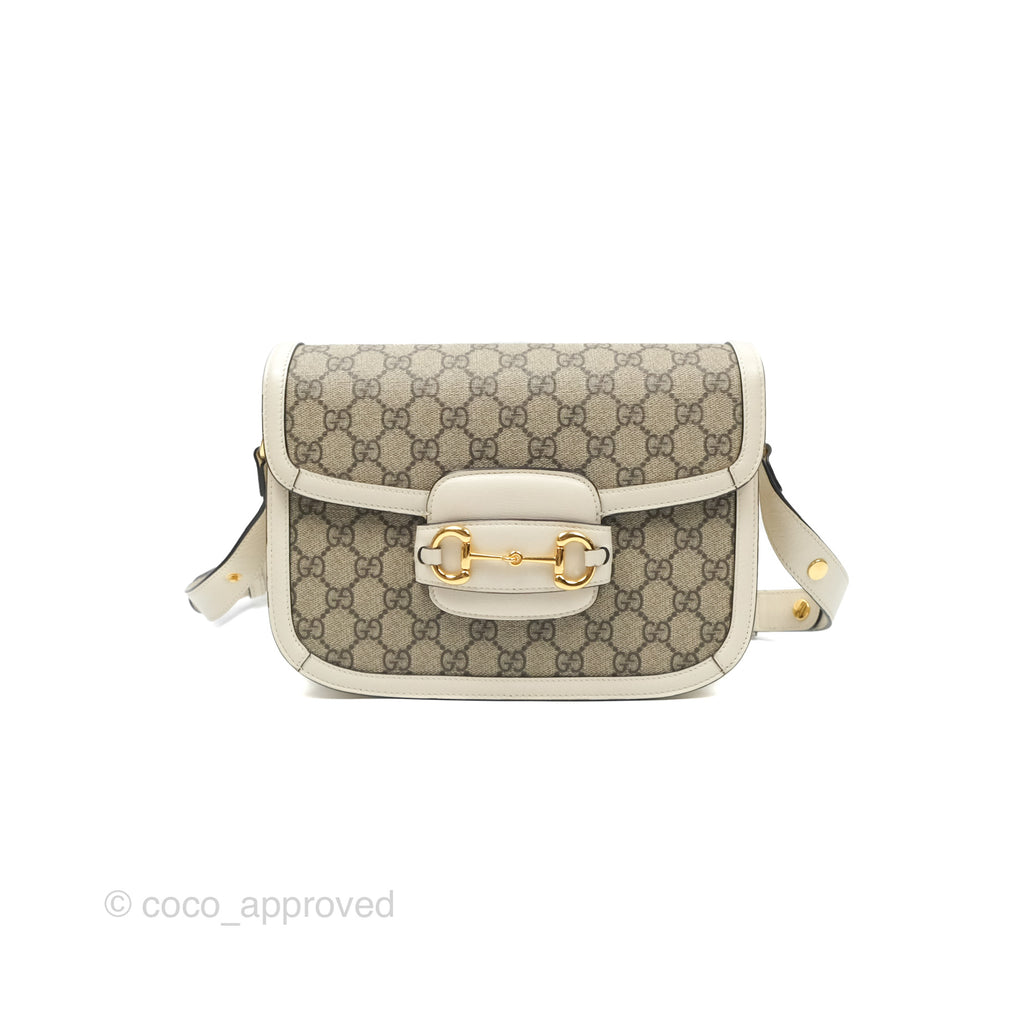 Gucci Horsebit 1955 GG Supreme Canvas White Shoulder Bag Gold Hardware