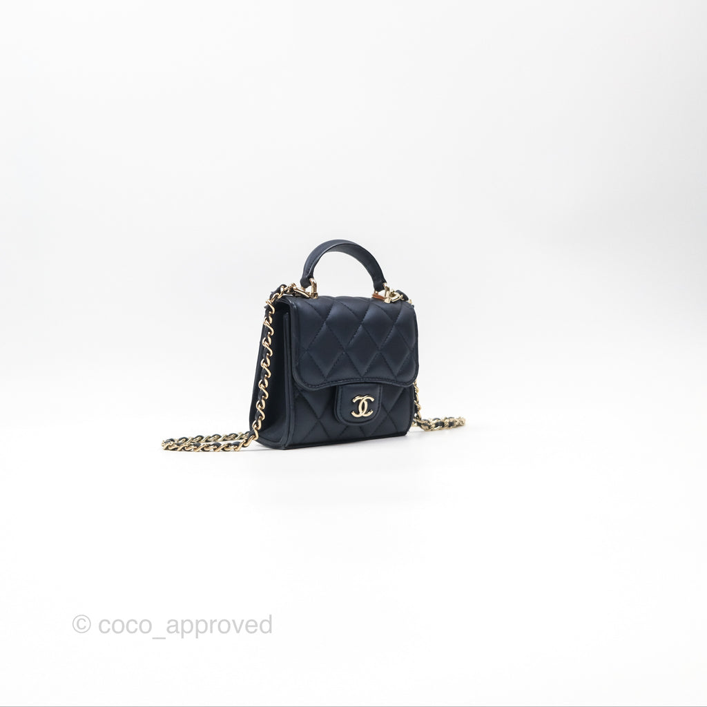 Chanel Mini Handle Clutch With Chain Navy Lambskin Gold Hardware