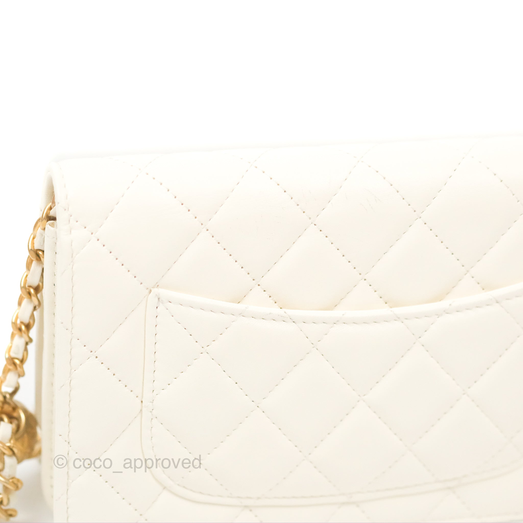 Chanel Quilted Pearl Crush Wallet on Chain WOC White Lambskin