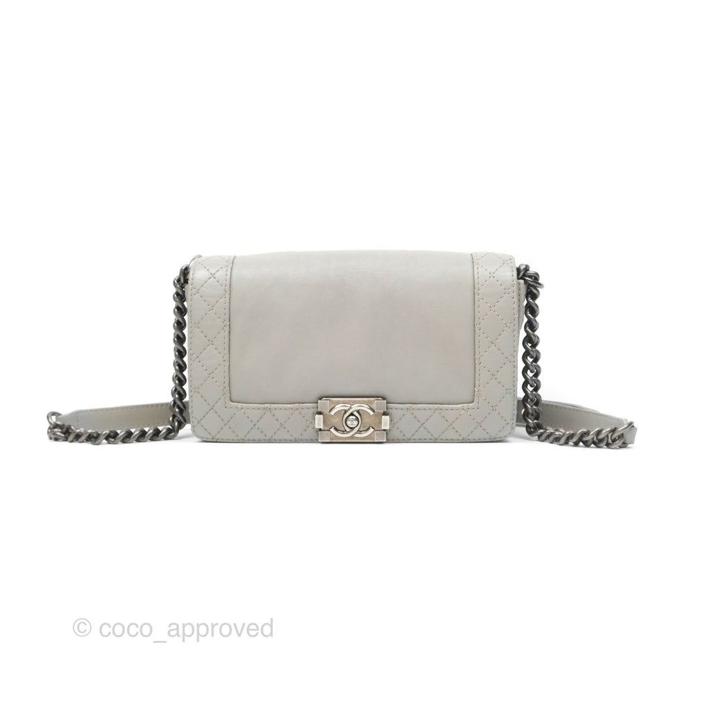 Chanel Medium Boy Reverso Flap Light Grey Calfskin Ruthenium Hardware