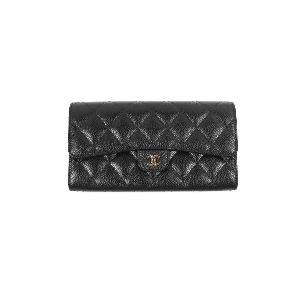 Chanel Quilted Classic Zip Long Wallet Black Caviar Silver Hardware