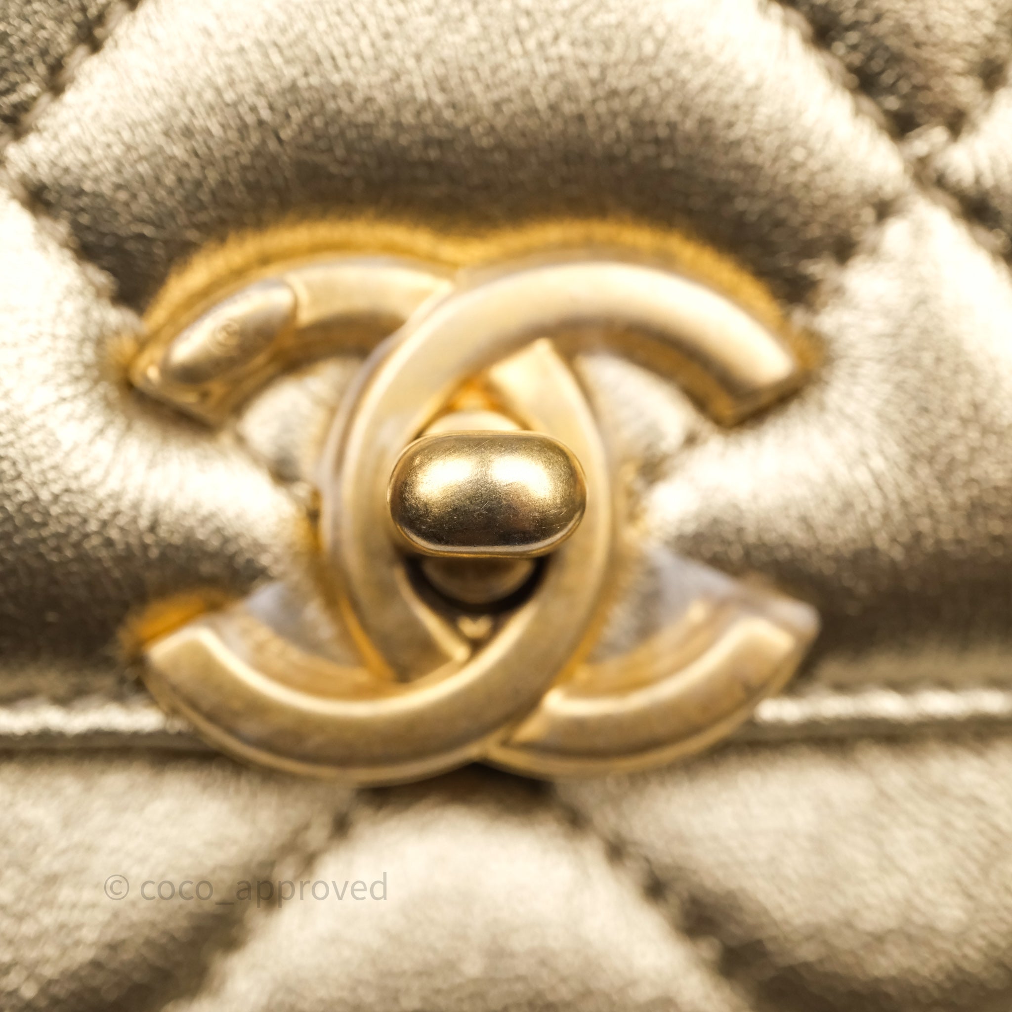 Chanel Mini Crystal Logo Handle Flap Bag Metallic Gold Lambskin
