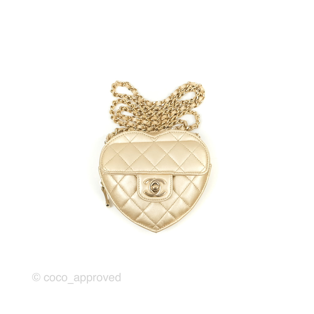 Chanel Small Heart Bag Iridescent Gold Lambskin Gold Hardware 22S