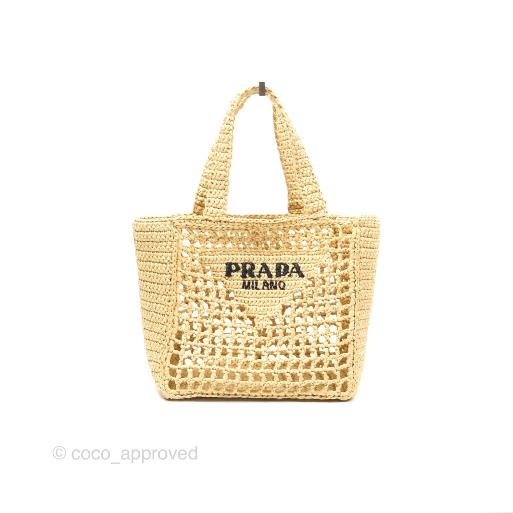 Prada Small Raffia Shopping Tote Bag