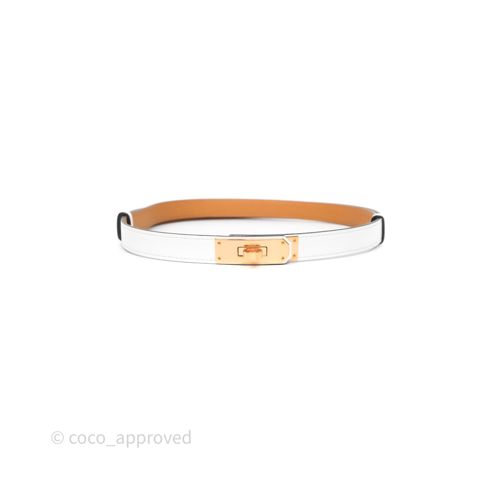 Hermès Kelly Buckle Belt Blanc 01 Epsom Rose Gold Hardware