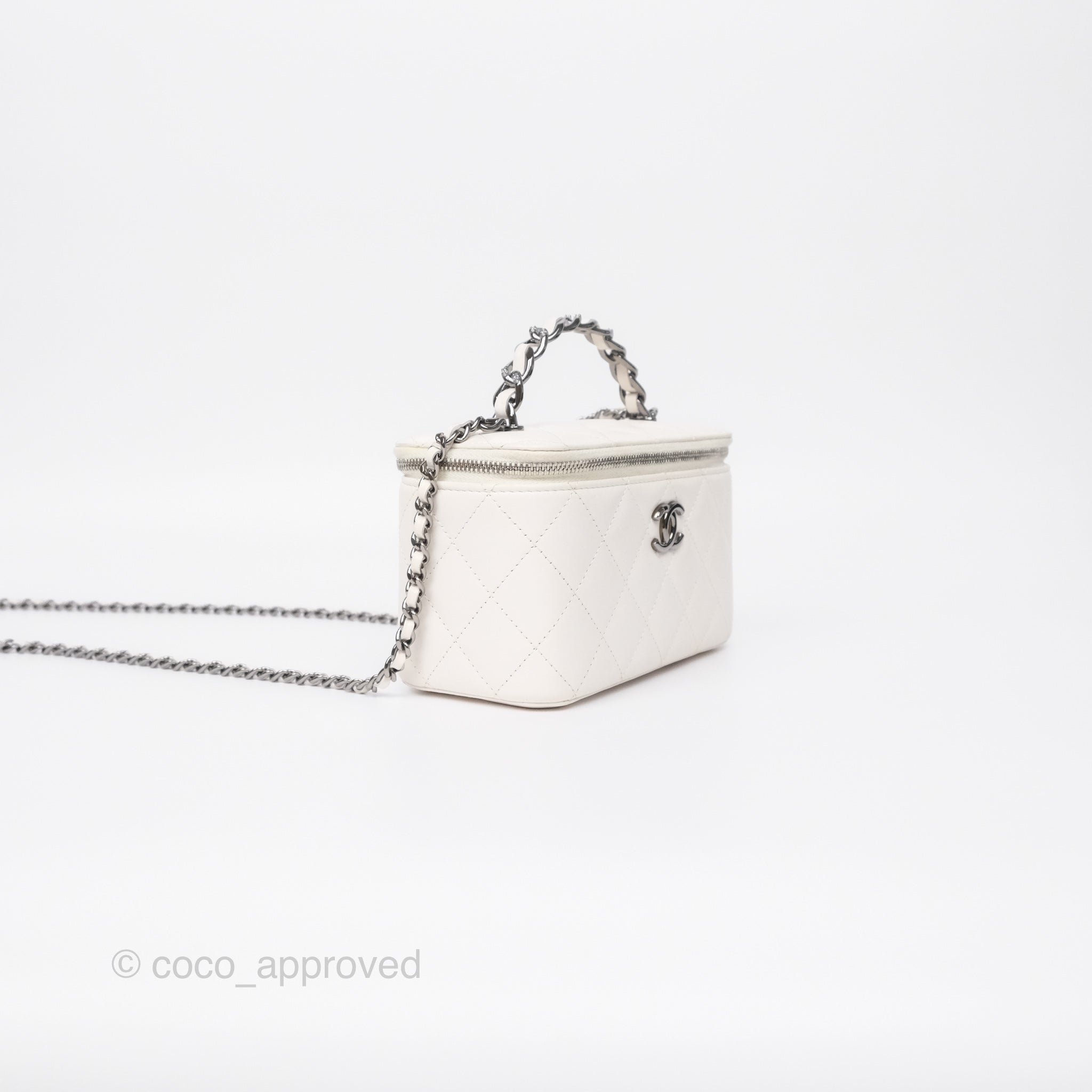 Chanel Crystals Top Handle Vanity Rectangular White Lambskin Gun