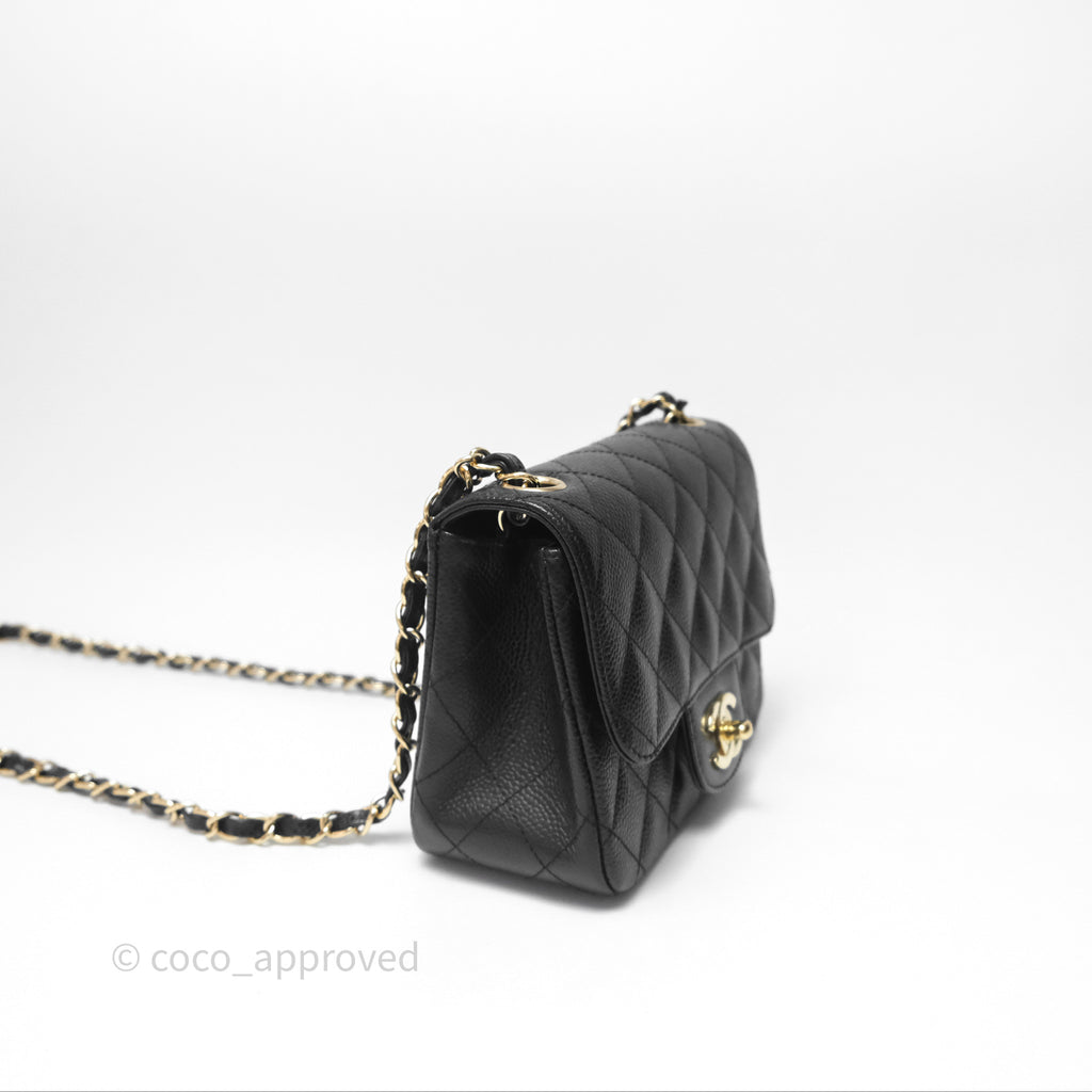 Chanel Mini Square Flap Quilted Black Caviar Gold Hardware