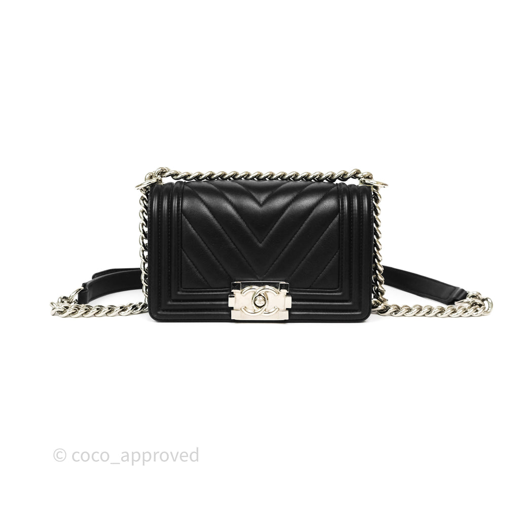 Chanel Small Boy Chevron Black Calfskin Silver Hardware