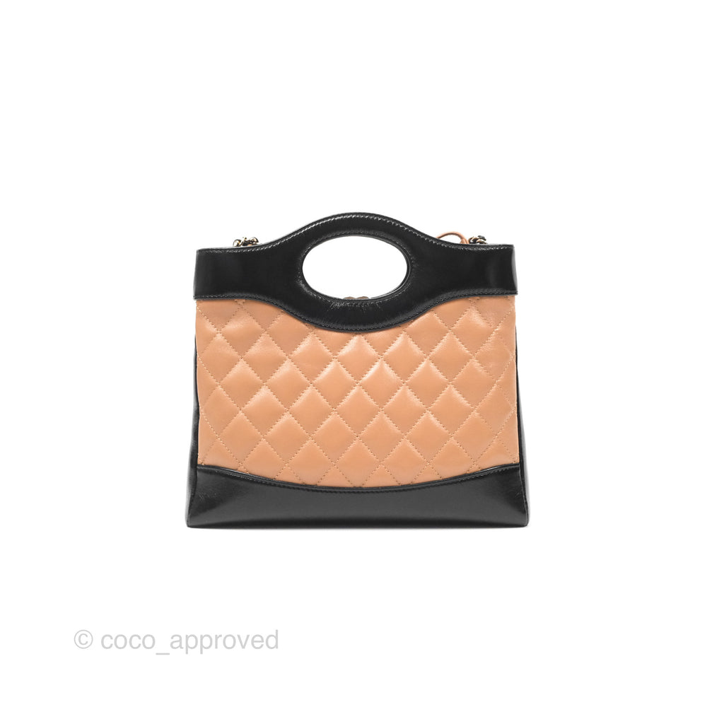 Chanel Mini 31 Beige/ Black Shiny Calfskin Gold Hardware